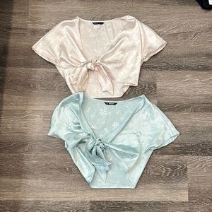 2 Shein Floral Short Sleeve Wrap Tops Small X-Small